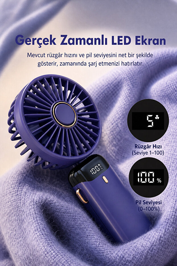 Mini Klima Şarjlı El Fanı Vantilatör 5 Kademeli Hız Serinletici Fan